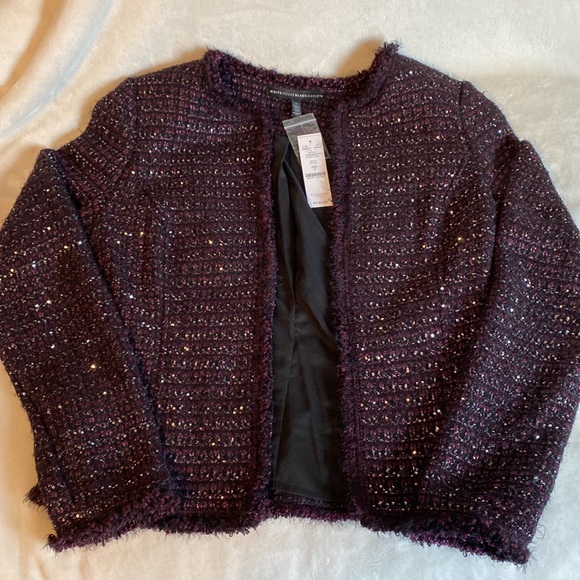 Brand NWT White Black Market cropped tweed jacket with tiny little sequins. - Picture 2 of 12